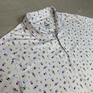 Deolax Polo Shirt Mens XL Drinks Flag  Print Performance Golf Short Sleeve